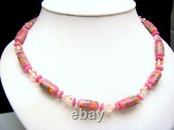 Superb Vintage Millefiori Lampwork Pink Art Glass Bead Necklace Japan Mid Cent