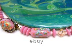 Superb Vintage Millefiori Lampwork Pink Art Glass Bead Necklace Japan Mid Cent