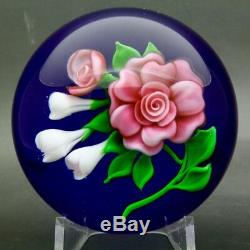 TRABUCCO Pink Rose Flowers Bouquet Art Glass Paperweight, Apr 2.5Hx4W