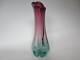 Tall 30cm hand-made pink and blue sommerso ribbed art glass vase