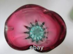 Tall 30cm hand-made pink and blue sommerso ribbed art glass vase