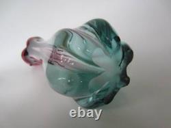 Tall 30cm hand-made pink and blue sommerso ribbed art glass vase