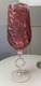Tall Cranberry Wavy Patterned Italian Empoli Glass Vase With Ribbed Ring Stem