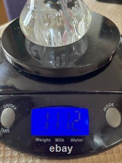 Tall Latticino Ribbon Art Glass Paperweight Blue Pink White Controlled Bubbles