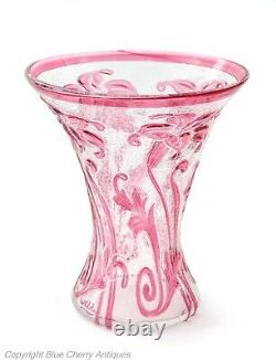 Thomas Webb Cameo Fleur Lily Pattern Art Glass Vase in Cranberry and Clear