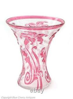 Thomas Webb Cameo Fleur Lily Pattern Art Glass Vase in Cranberry and Clear