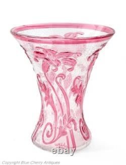 Thomas Webb Cameo Glass Fleur Lily Pattern Art Glass Vase in Cranberry and Clear