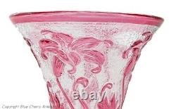 Thomas Webb Cameo Glass Fleur Lily Pattern Art Glass Vase in Cranberry and Clear