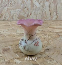 Thomas Webb Victorian Burmese Uranium Glass Vase Berry & Leaf' Pink Cream
