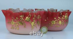 Thomas Webb, by Jules Barbie. Pair of gilt decorated Queens Burmese art glass