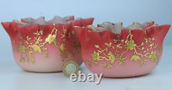 Thomas Webb, by Jules Barbie. Pair of gilt decorated Queens Burmese art glass