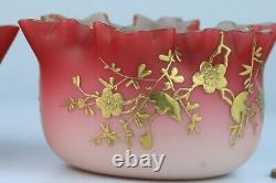 Thomas Webb, by Jules Barbie. Pair of gilt decorated Queens Burmese art glass