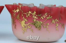 Thomas Webb, by Jules Barbie. Pair of gilt decorated Queens Burmese art glass