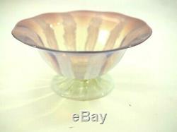 Tiffany LCT Favrile Pastel Pink & White Footed Bowl with Bronze Seal