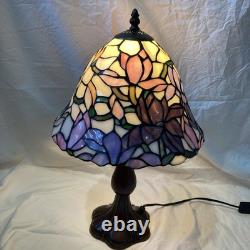 Tiffany Style Lamp Floral Glass Lampshade Pink Purple Bell Shaped Art Nouveau