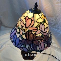 Tiffany Style Lamp Floral Glass Lampshade Pink Purple Bell Shaped Art Nouveau