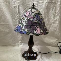 Tiffany Style Lamp Floral Glass Lampshade Pink Purple Bell Shaped Art Nouveau
