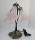 Tiffany Style Lily Pad Table Lamp 3 Pink Frosted Art Glass Tulip Shades Art Deco
