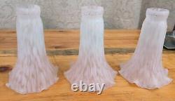 Tiffany Style Lily Pad Table Lamp 3 Pink Frosted Art Glass Tulip Shades Art Deco