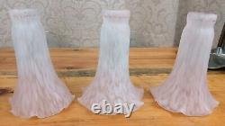Tiffany Style Lily Pad Table Lamp 3 Pink Frosted Art Glass Tulip Shades Art Deco