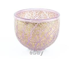 Timothy Harris For Isle Of Wight'crizzle' Pink/gold Glass Open Bowl, Signed