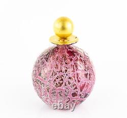 Timothy Harris, Isle Of Wight'crizzle' Pink/gold Glass Perfume Bottle, Signed