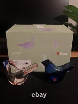Toikka Iittala Flycatcher Sieppo Glass Birds Pair. 1 x Salmon Pink 1 x Blue New