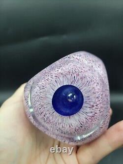 Tom Philabaum Art Glass Faceted Teardrop Pink Cobalt Paperweight SIGNED