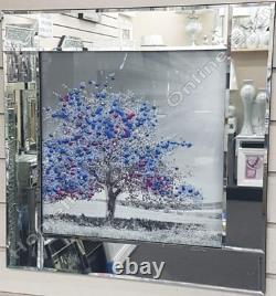 Tree with pink, blue, yellow leaves pictures with liquid art & mirror/WH frames