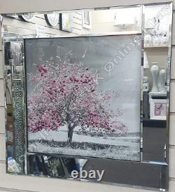 Tree with pink, blue, yellow leaves pictures with liquid art & mirror/WH frames