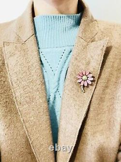 Trifari Vintage 1960s Cute Pink Flower Daisy Glass Enamel Retro, Brooch Gold