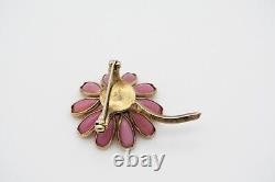 Trifari Vintage 1960s Cute Pink Flower Daisy Glass Enamel Retro, Brooch Gold