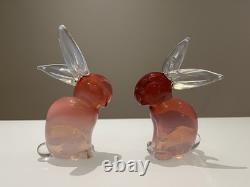 Two Pink Opalescent Glass Archimede Seguso Murano Rabbits Two Pink Opalescent Glass Archimede Seguso Murano Rabbits