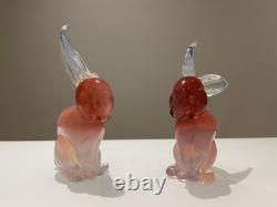 Two Pink Opalescent Glass Archimede Seguso Murano Rabbits
