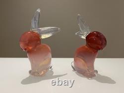 Two Pink Opalescent Glass Archimede Seguso Murano Rabbits