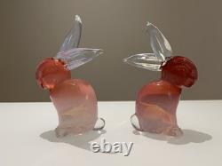 Two Pink Opalescent Glass Archimede Seguso Murano Rabbits