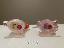 Two Pink Opalescent Glass Archimede Seguso Murano Rabbits