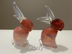 Two Pink Opalescent Glass Archimede Seguso Murano Rabbits