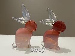 Two Pink Opalescent Glass Archimede Seguso Murano Rabbits
