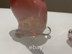 Two Pink Opalescent Glass Archimede Seguso Murano Rabbits