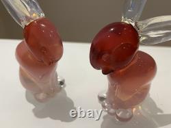 Two Pink Opalescent Glass Archimede Seguso Murano Rabbits