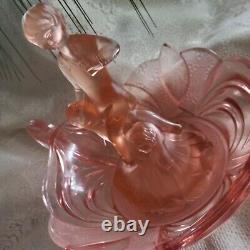 Two Rare Pieces of Pretty Pink Glass German Figurine and Bowl Depression Era