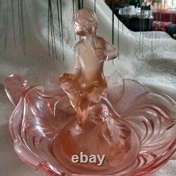 Two Rare Pieces of Pretty Pink Glass German Figurine and Bowl Depression Era