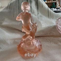 Two Rare Pieces of Pretty Pink Glass German Figurine and Bowl Depression Era