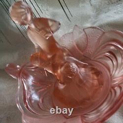 Two Rare Pieces of Pretty Pink Glass German Figurine and Bowl Depression Era