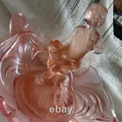 Two Rare Pieces of Pretty Pink Glass German Figurine and Bowl Depression Era