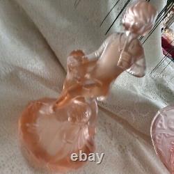 Two Rare Pieces of Pretty Pink Glass German Figurine and Bowl Depression Era