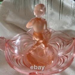 Two Rare Pieces of Pretty Pink Glass German Figurine and Bowl Depression Era