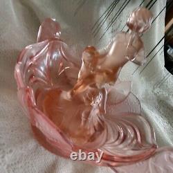 Two Rare Pieces of Pretty Pink Glass German Figurine and Bowl Depression Era