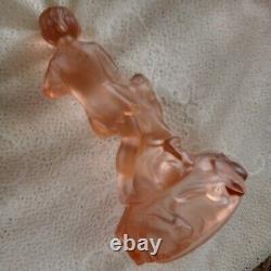 Two Rare Pieces of Pretty Pink Glass German Figurine and Bowl Depression Era